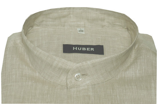 HUBER Stehkragen Hemd beige 100% Leinen feiner Stoff Regular Fit HU-0467