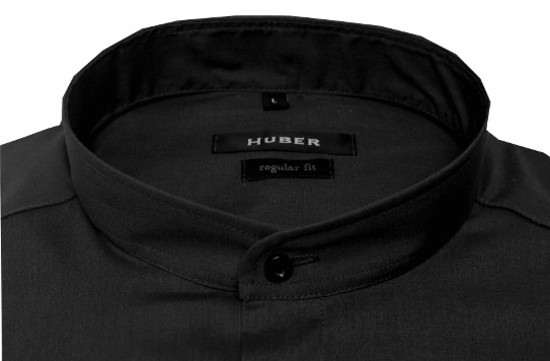 HUBER Stehkragen Hemd schwarz Regular Fit bügelleicht HU-0651