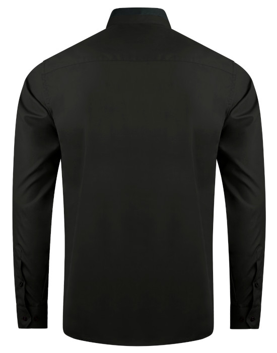 HUBER Stehkragen Hemd schwarz grau Regular Fit HU-0094