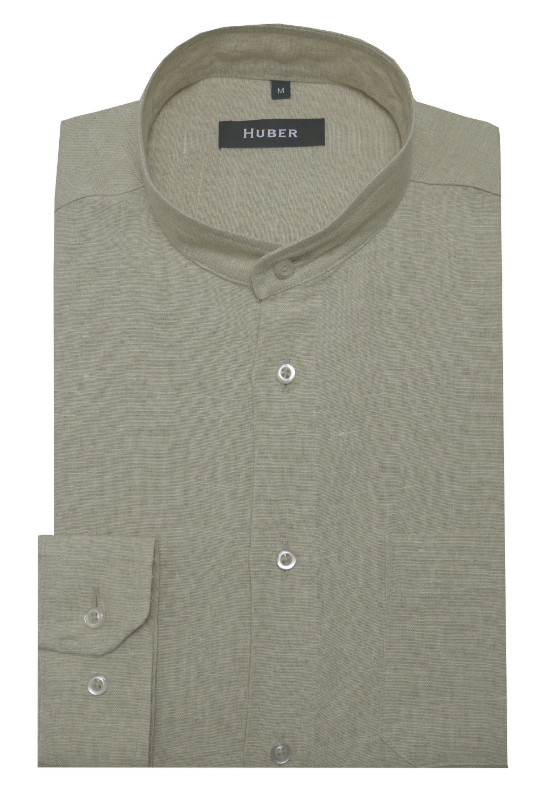 HUBER Stehkragen Hemd beige natur 100% Leinen nachhaltig Regular HU-0045