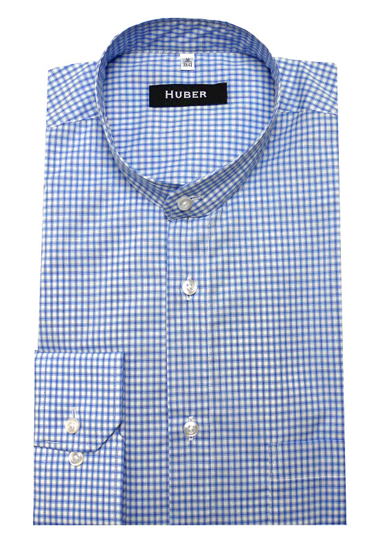 HUBER Stehkragen Hemd hellblau weiß kariert HU-0451 Regular Fit
