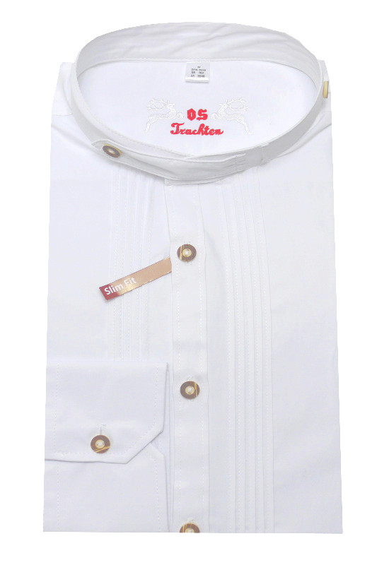 Orbis Trachtenhemd Stehkragen weiß mit Biesen / Plissee OS-0130 Slim Fit