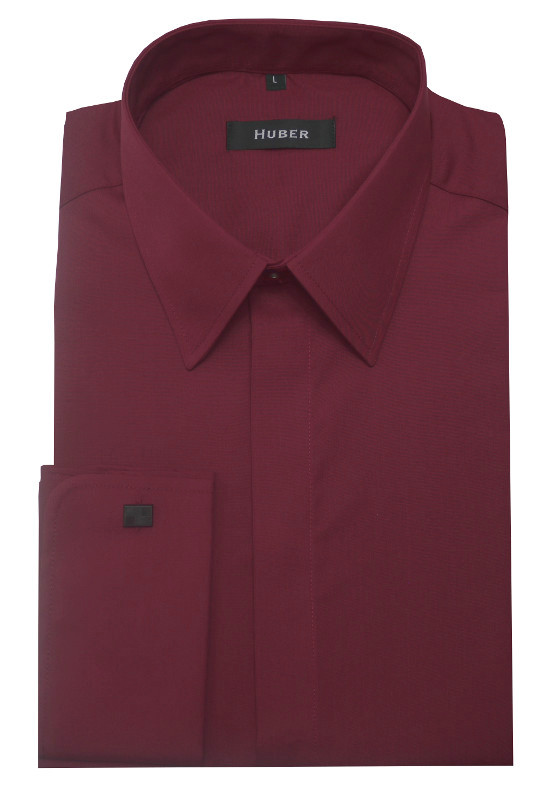 HUBER Umschlag-Manschetten Hemd rot weinrot HU-0019 Regular