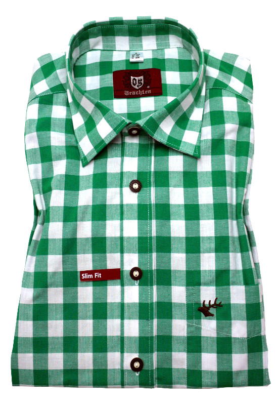 Slim Fit Trachtenhemd von Orbis mit Kentkragen grün-weiss Baumwollmischung