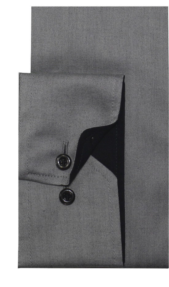 HUBER Stehkragen Hemd grau mit Kontrast Regular Fit HU-0077 Made in EU