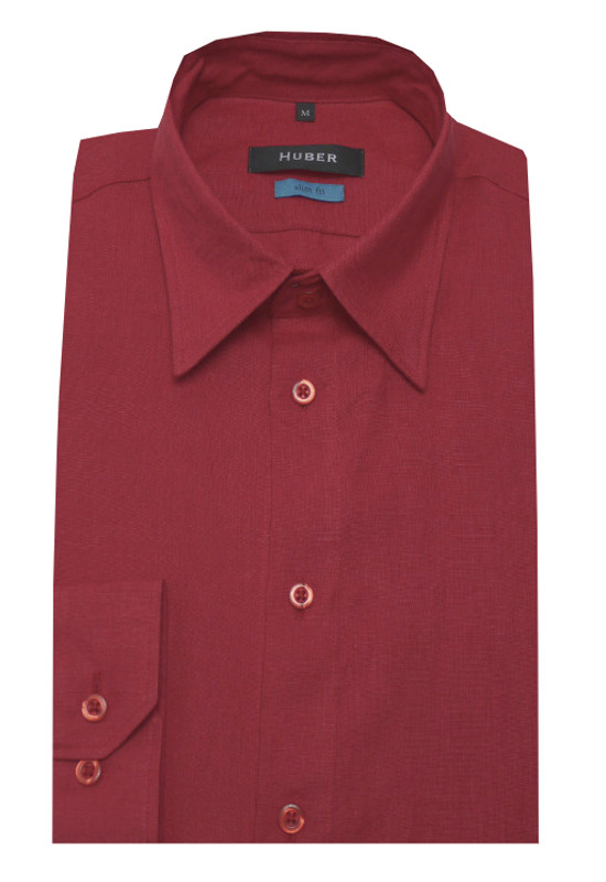 HUBER Leinen Hemd rot weinrot HU-0376 Slim Fit