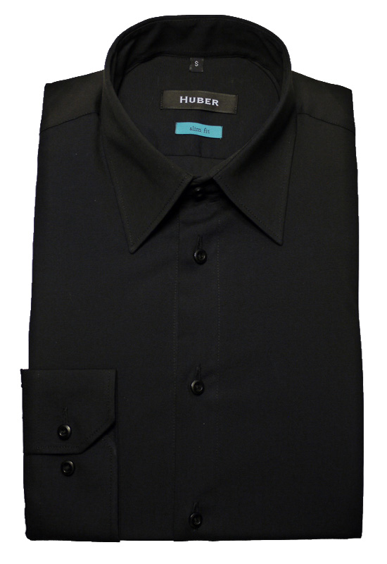 Slim Fit Hemd von HUBER mit Kentkragen schwarz Baumwolle-Stretch