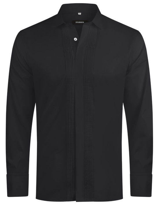 HUBER Smoking Hemd schwarz mit Plissee HU-0172 Regular