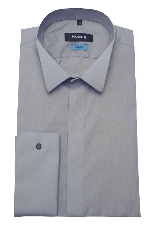 HUBER Smoking Hemd grau HU-0354 Slim Fit