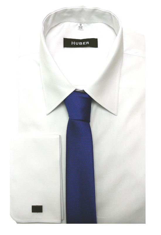 HUBER Umschlag-Manschetten Hemd weiß inkl.Krawatte blau HU-5211 Regular