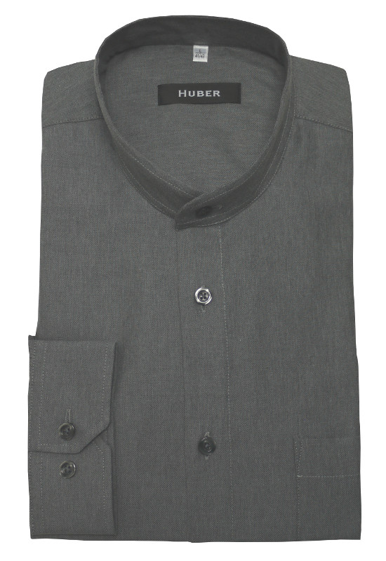 HUBER Stehkragen Hemd grau weicher Flanell HU-90402 Regular
