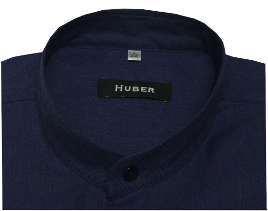 HUBER Stehkragen Hemd blau edler softweicher Twill Regular Fit HU-0095 Made in EU