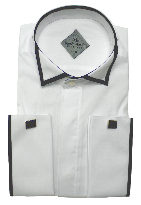 Smoking Hemd Slim Fit weiß-schwarz von Pierre Martin mit Fliege