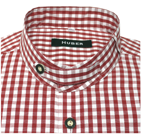 HUBER Trachtenhemd Stehkragen rot Krempelarm HU-0722 Regular