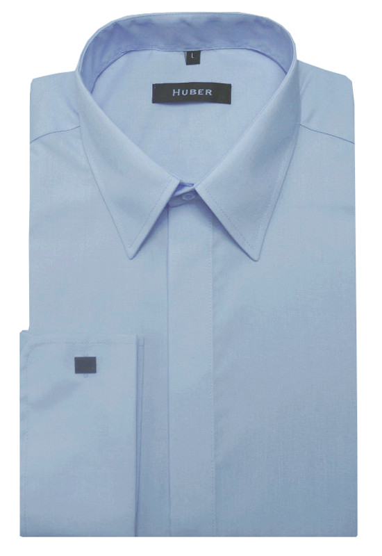 HUBER Umschlag-Manschetten Hemd blau hellblau HU-0018 Regular