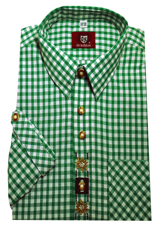 Orbis Trachtenhemd grün-weiß +Stick Krempelarm OS-0104 Regular Fit