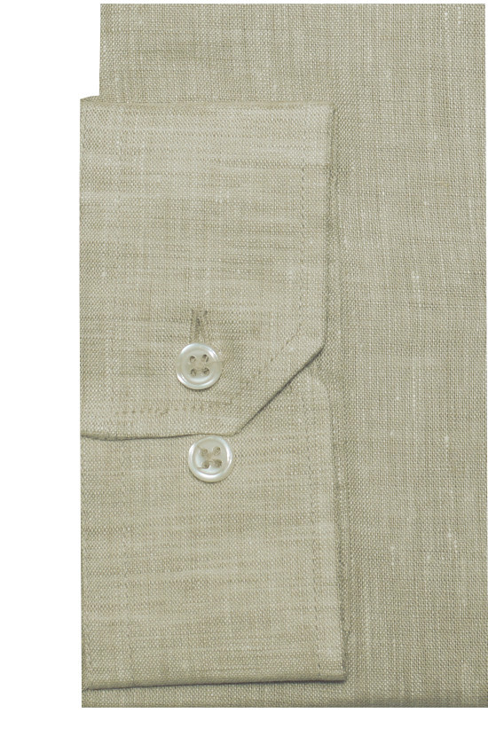 HUBER Stehkragen Hemd beige 100% Leinen feiner Stoff Regular Fit HU-0467
