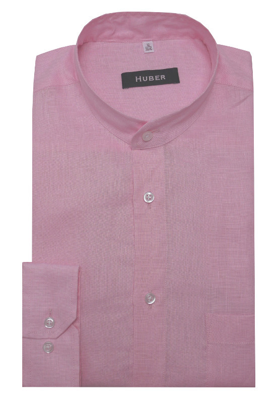 HUBER Stehkragen Hemd rosa 100% Leinen feiner Stoff Regular Fit HU-0462