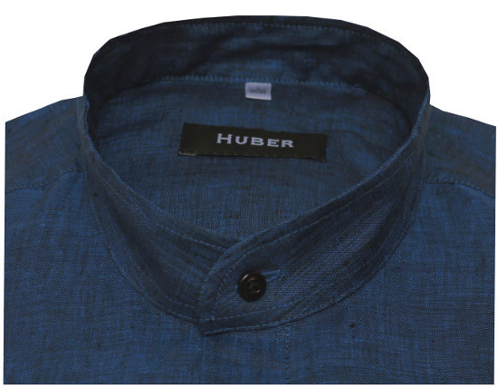 HUBER Stehkragen Hemd blau 100% Leinen nachhaltig HU-0041 Regular