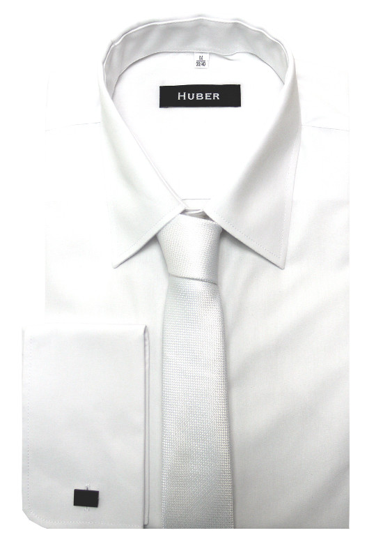 HUBER Umschlag-Manschetten Hemd weiß inkl.Krawatte weiß u.Mansch.knopf HU-5411 Regular