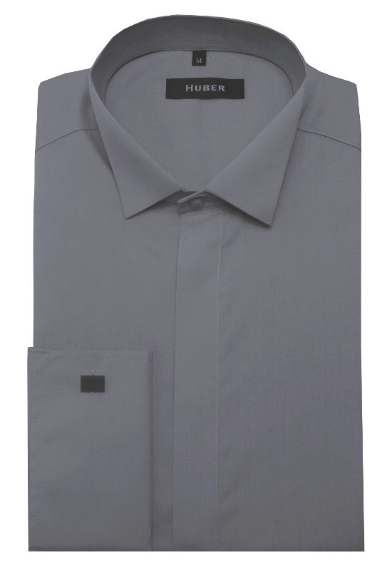 HUBER Smoking Hemd grau inkl. Fliege schwarz HU-1024 Regular Fit
