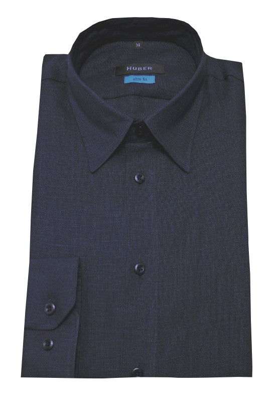 HUBER Leinen Hemd marine blau Kentkragen HU-0377 Slim Fit