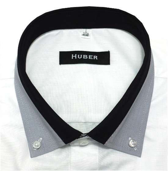 HUBER Kurzarm Hemd weiß mit Kontrast Button-down-Kragen HU-0151 Regular