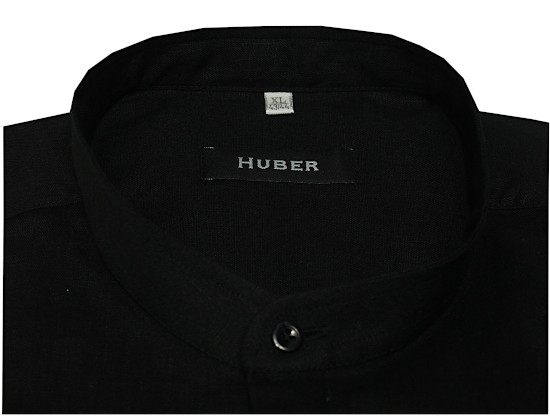 HUBER Schlupf-Hemd Stehkragen weiß und schwarz 100% Leinen HU-0501 Regular Fit