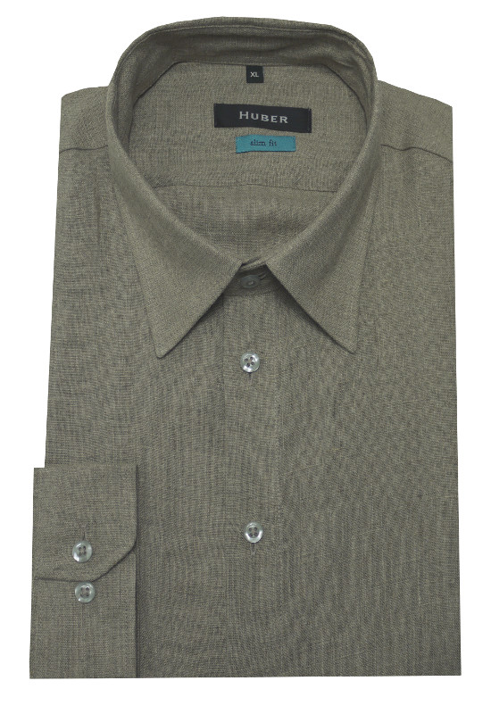 HUBER Leinen Hemd beige dunkel HU-0375 Slim Fit