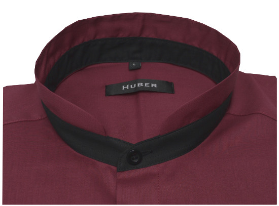 HUBER Stehkragen Hemd rot Kontrast schwarz HU-0455 Regular