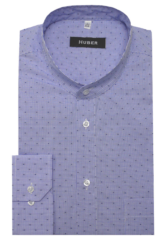 HUBER Stehkragen Hemd weiß blau kariert HU-0088 Regular