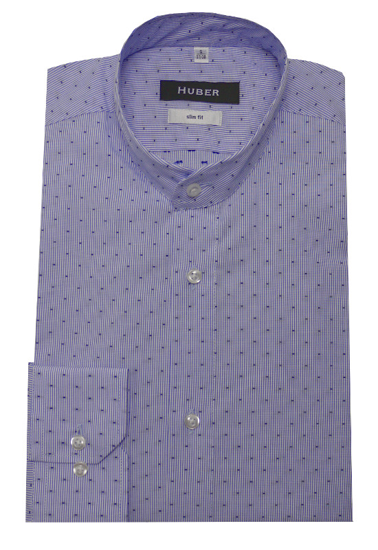 HUBER Stehkragen Hemd weiß blau gestreift HU-0384 Slim Fit