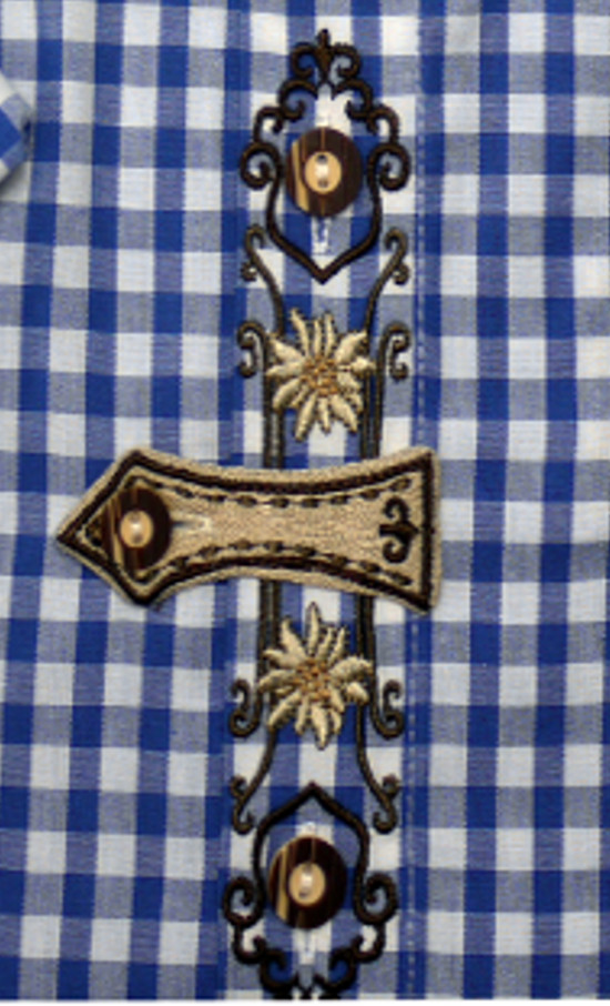 Orbis Trachtenhemd blau kariert mit Stickerei Krempelarm OS-0251 Regular Fit