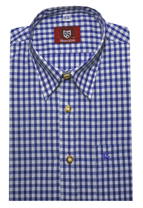 Orbis Trachtenhemd blau kariert Krempelarm Regular Fit OS-0061