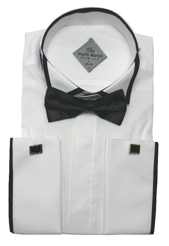 Smoking Hemd Slim Fit weiß-schwarz von Pierre Martin mit Fliege