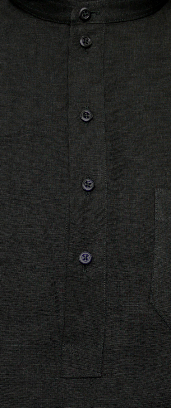 HUBER Schlupf-Hemd schwarz Stehkragen 100% Leinen HU-0502 Regular