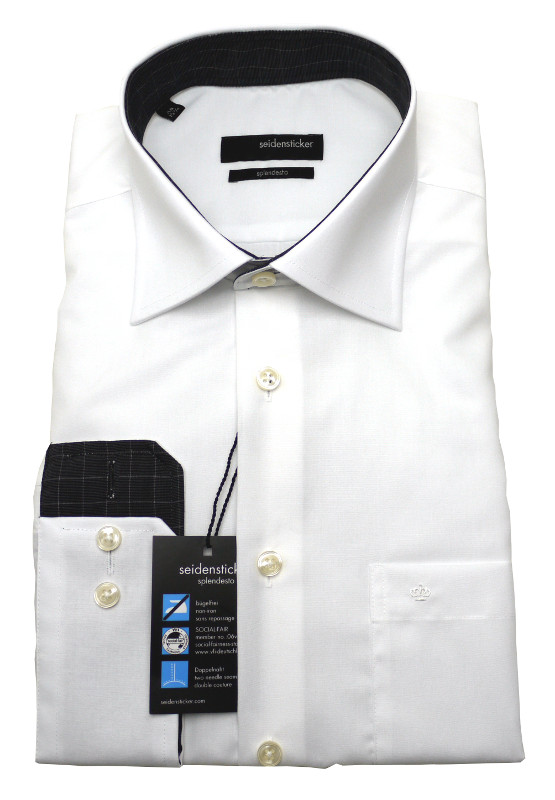 Freizeit Hemd von Seidensticker Splendesto weiss mit Patch schwarz Baumwolle bügelfrei