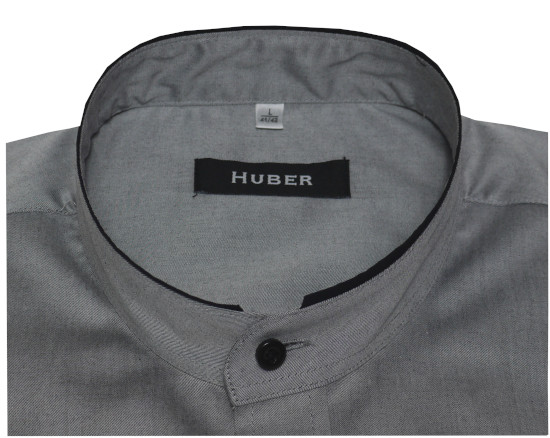 HUBER Stehkragen Hemd grau mit Kontrast Regular Fit HU-0077 Made in EU