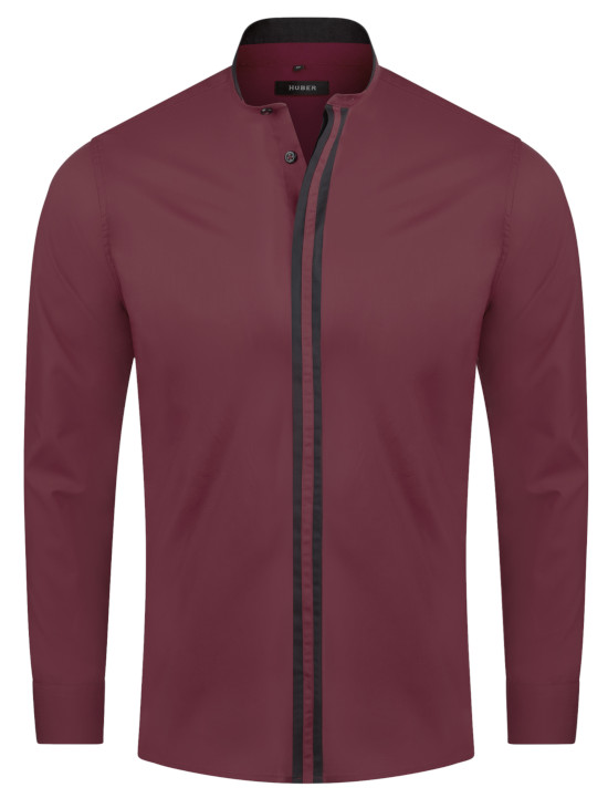 HUBER Stehkragen Hemd weinrot schwarz HU-0084 Regular