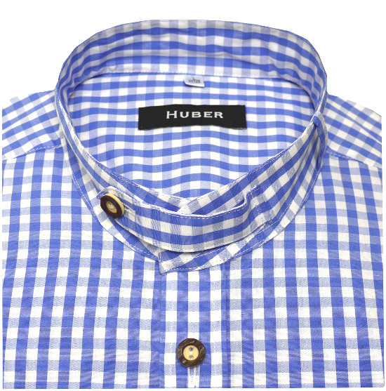 HUBER Trachtenhemd Stehkragen blau Krempelarm HU-0723 Regular