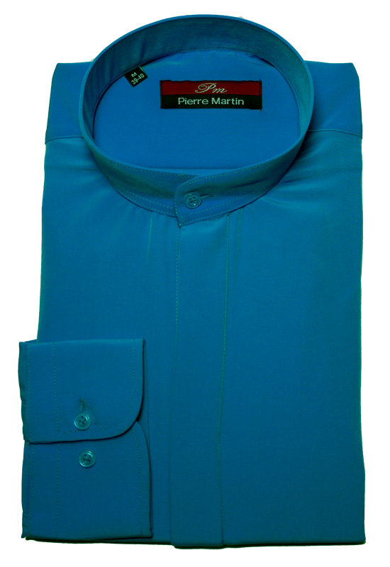 Stehkragenhemd von Del Pierro mit verdeckter Knopfleiste türkis Baumwollmischung