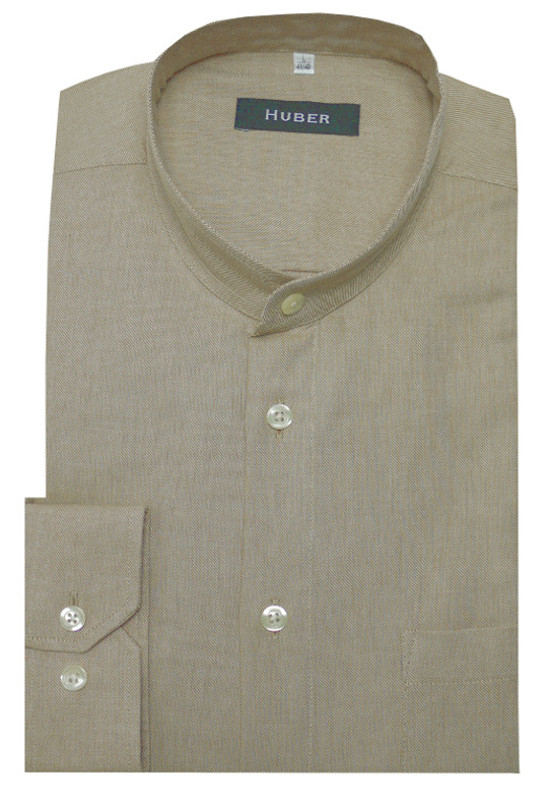 HUBER Stehkragen Hemd beige camel HU-0403 Regular Fit