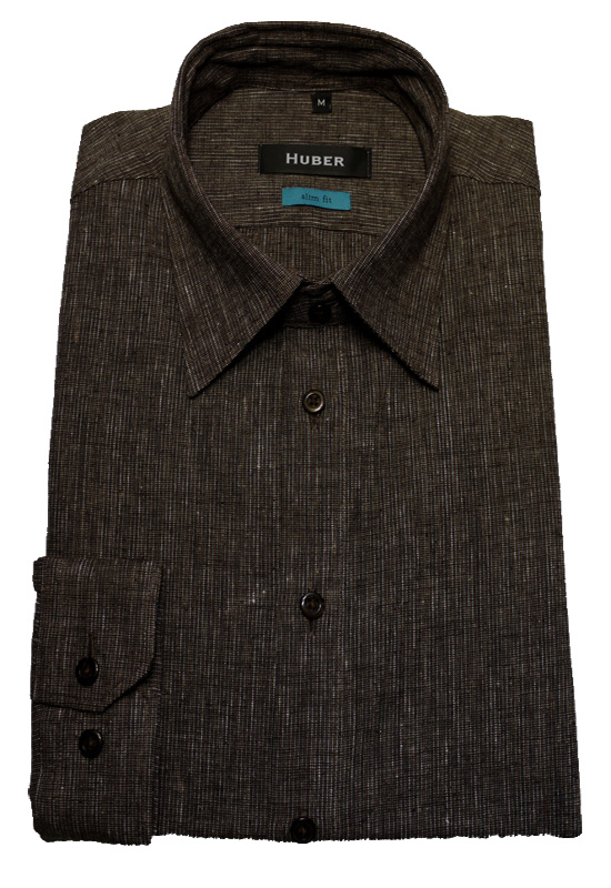 Slim Fit Hemd von HUBER mit Kentkragen braun Leinenmischung