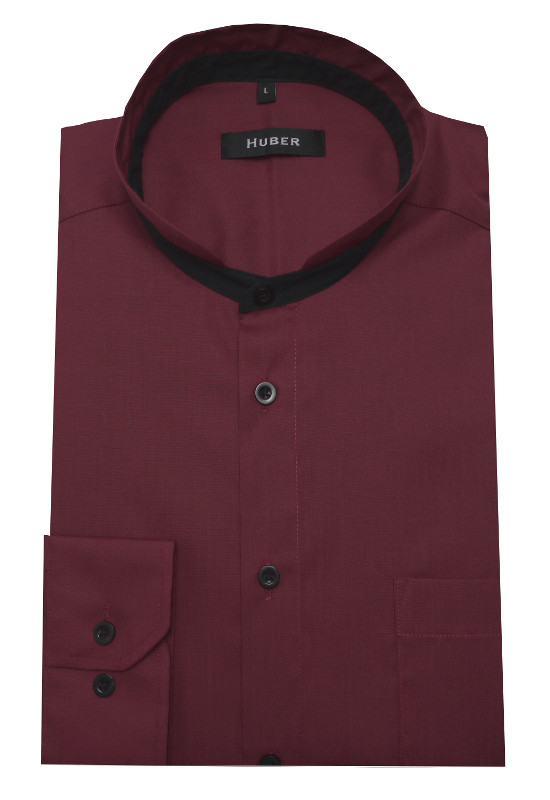 HUBER Stehkragen Hemd rot Kontrast schwarz HU-0455 Regular