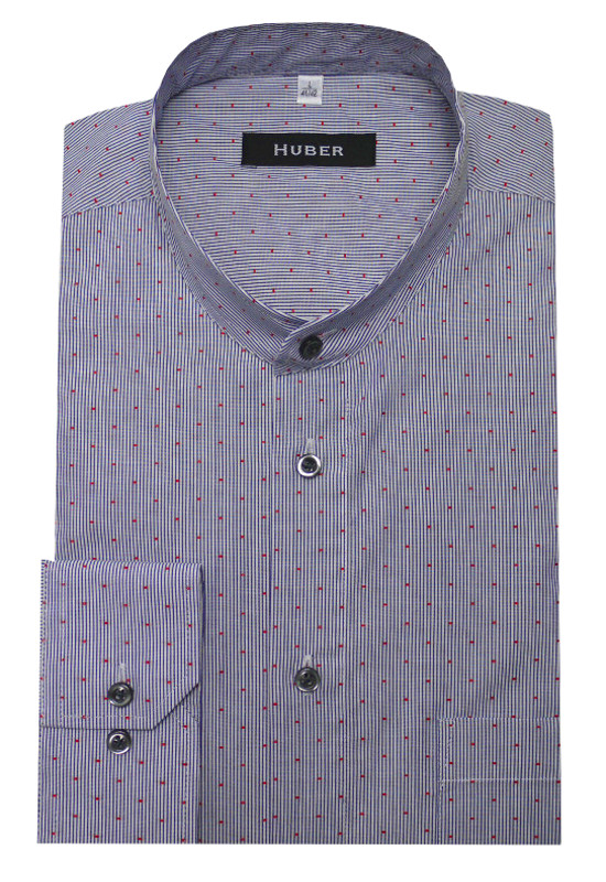 HUBER Stehkragen Hemd weiß navy gestreift HU-0087 Regular
