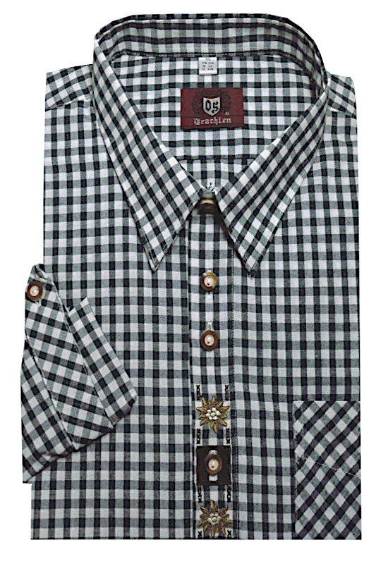 Trachtenhemd grün-weiß mit Stickerei und Krempelarm Jagd Forst TH-0108 Regular Fit