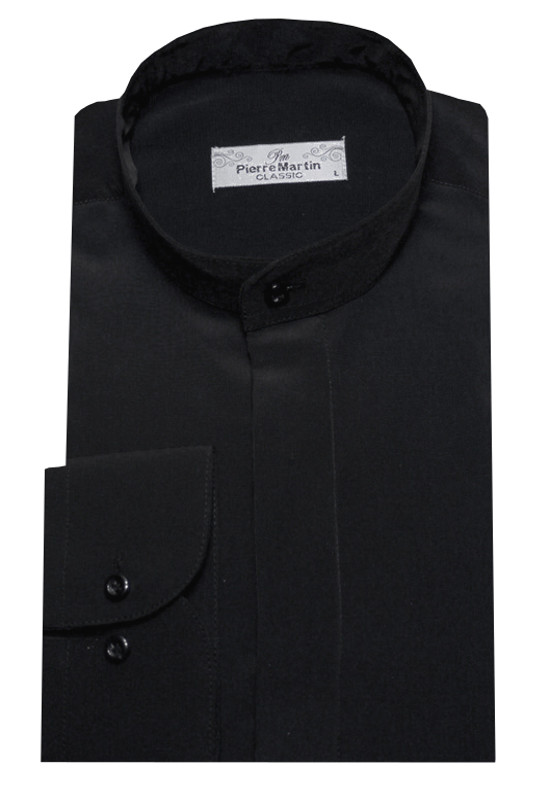 Stehkragen Hemd schwarz verdeckte Leiste DP-0002 Regular