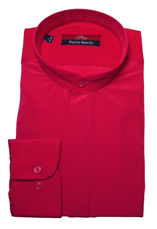 Stehkragenhemd von Del Pierro mit verdeckter Knopfleiste pink Baumwollmischung