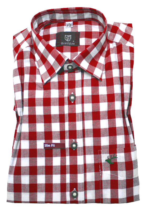 Slim Fit Trachten Hemd rot-weiß kariert von Orbis
