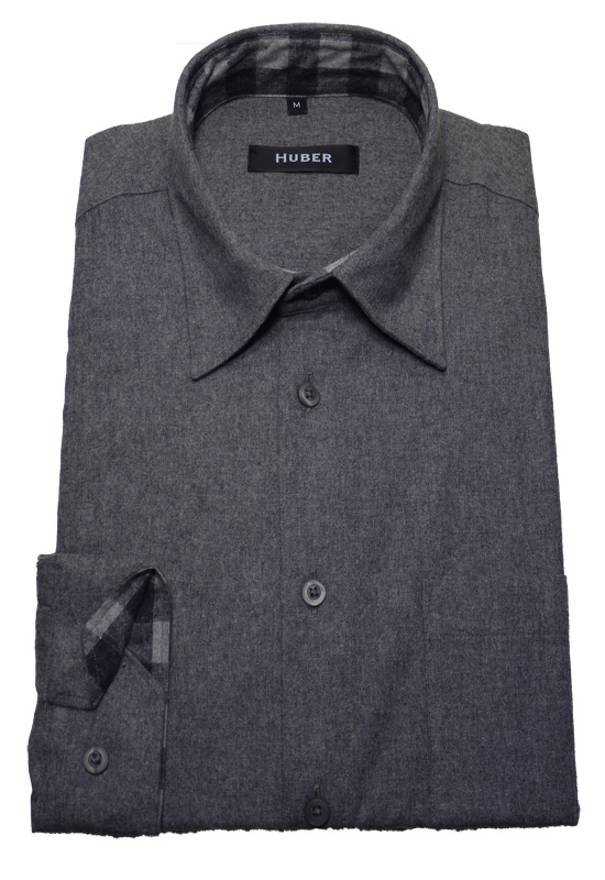 Thermo-Flanellhemd mit Kentkragen von HUBER grau Baumwollmischung